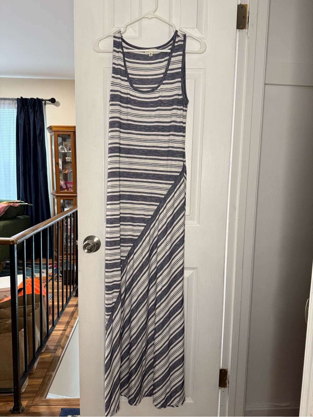 Max Studio Navy and White Striped Sleeveless Maxi Dress